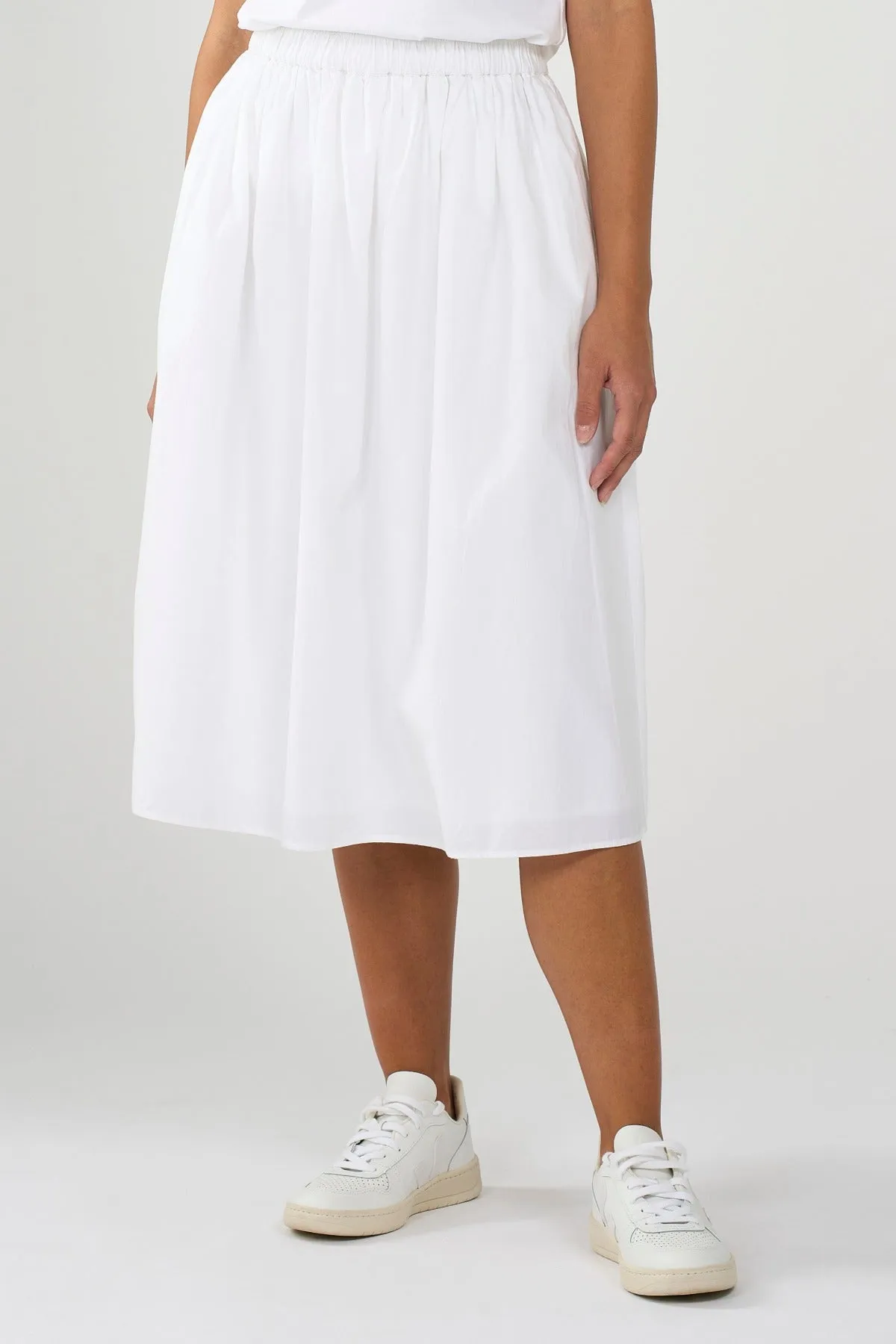 Poplin Elastic Waist White Skirt