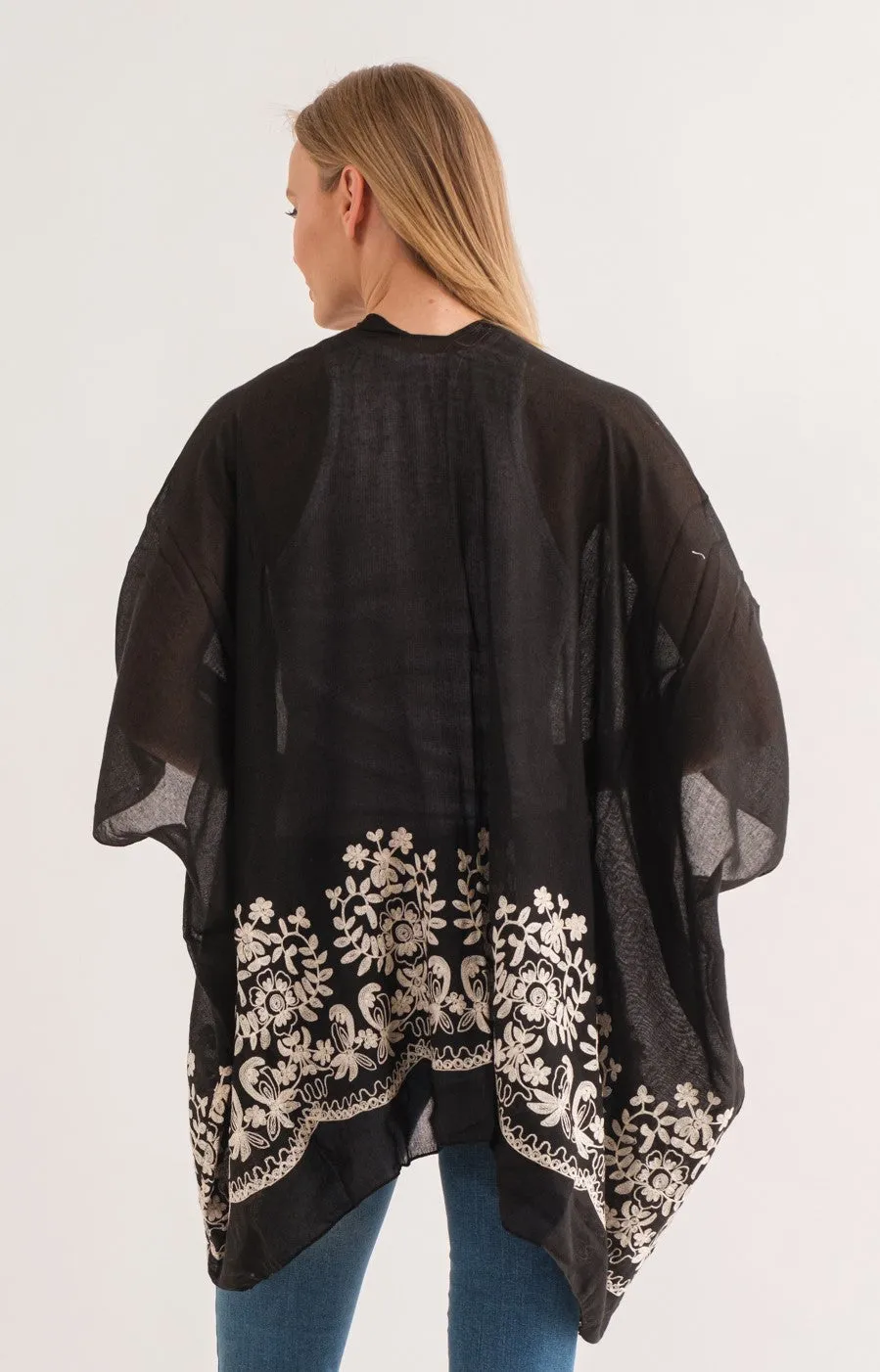 RAJ BLANCHE BLACK BORDER EMBROIDERED KIMONO