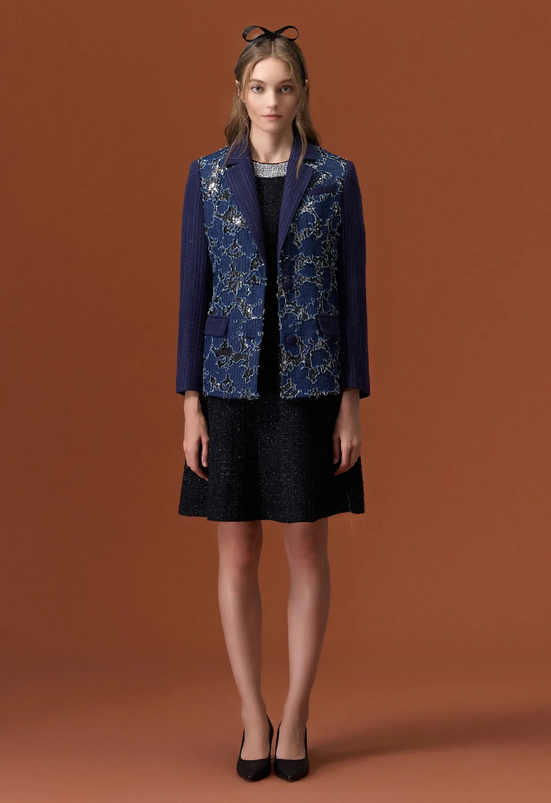 Reconstructed Denim Lace-detailing Lapel Jacket