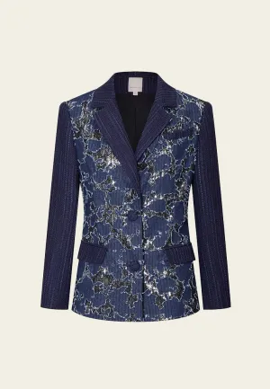 Reconstructed Denim Lace-detailing Lapel Jacket