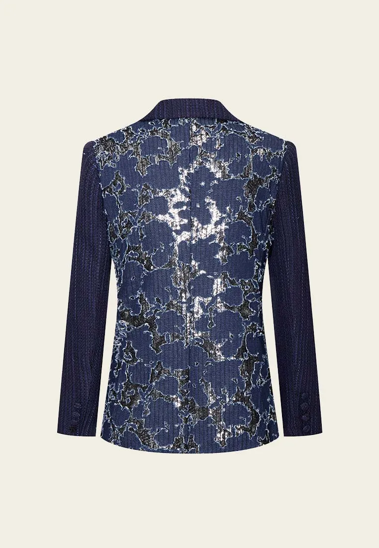 Reconstructed Denim Lace-detailing Lapel Jacket