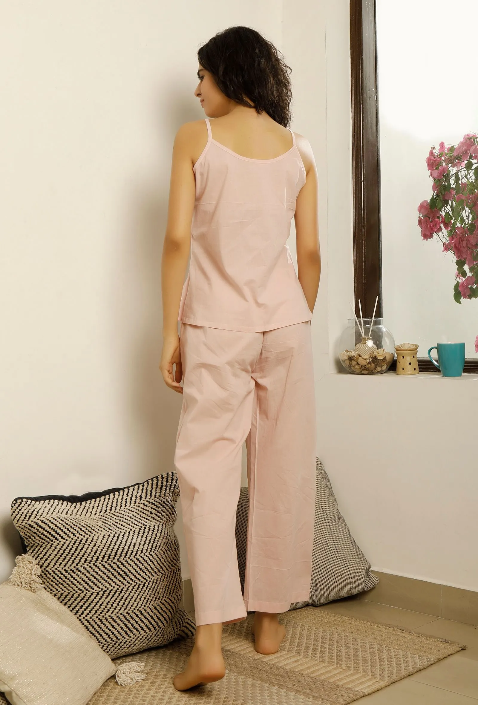 Set of 2 : Salmon Pink Slip Top and Cotton Pajama