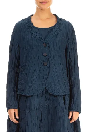 Short Crinkled Navy Silk Jacket