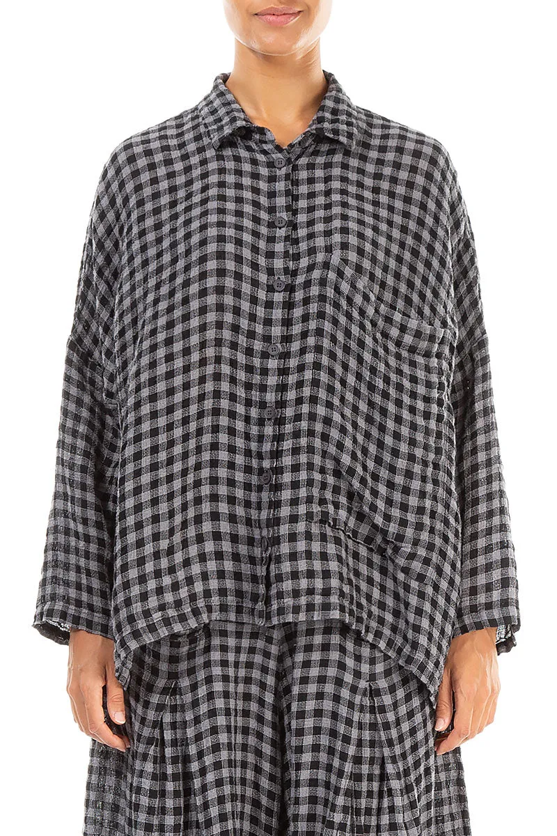 Side Pocket Grey Check Linen Shirt