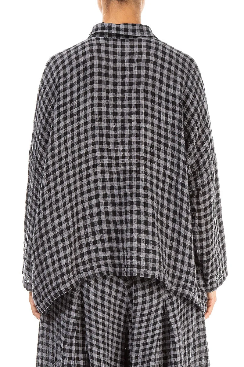 Side Pocket Grey Check Linen Shirt