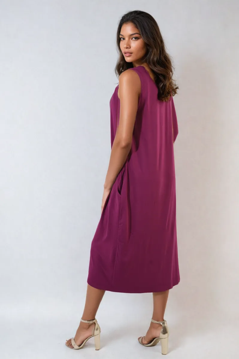 Sleeveless Slit Midi Dress with Side Pockets