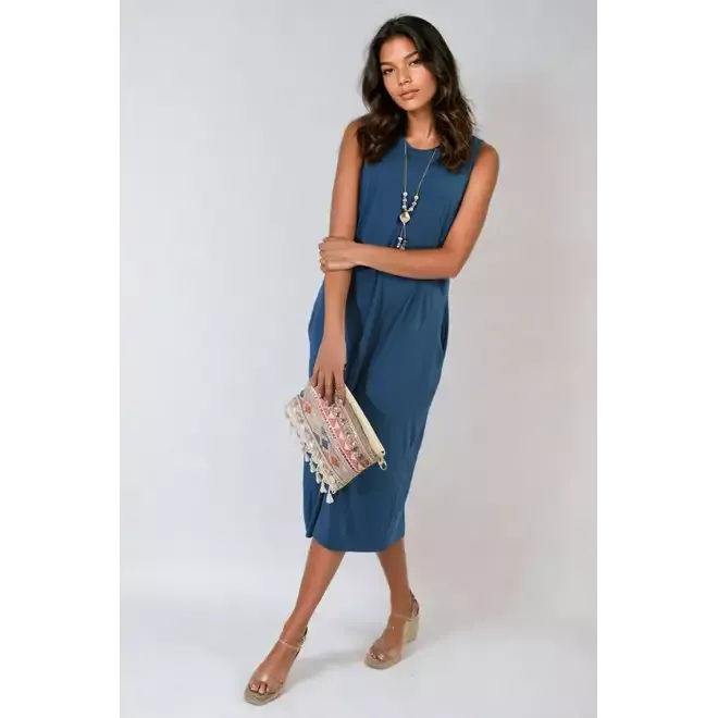 Sleeveless Slit Midi Dress with Side Pockets