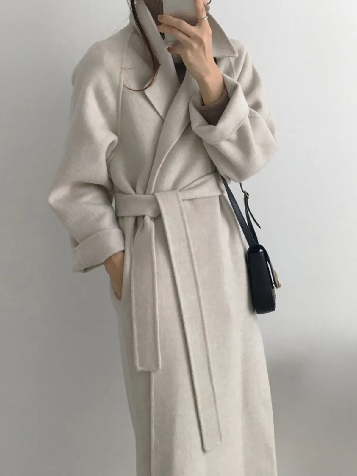 Soft Wool Belted Long Coat