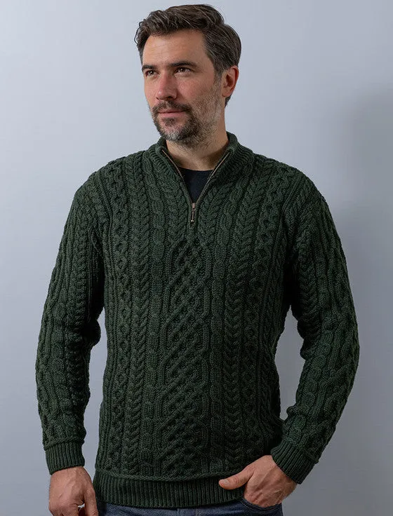 Super Soft Aran Troyer Half Zip Sweater - Seaweed