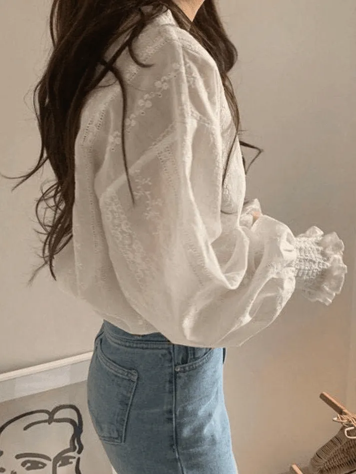 Uniwim ootd Crochet Lace Long Sleeve Blouse