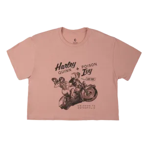 Vintage Harley Quinn & Poison Ivy Cropped Pink Tee