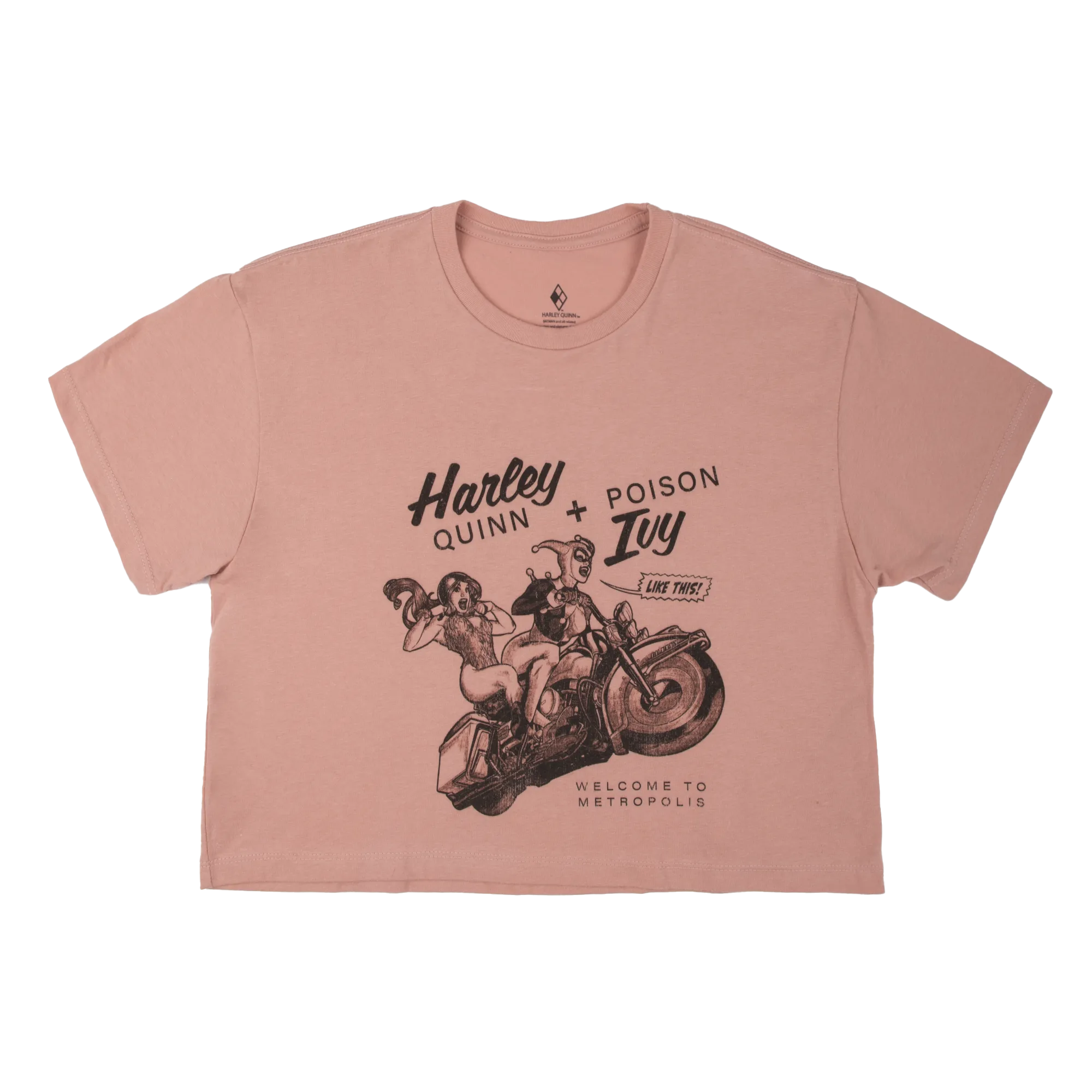 Vintage Harley Quinn & Poison Ivy Cropped Pink Tee