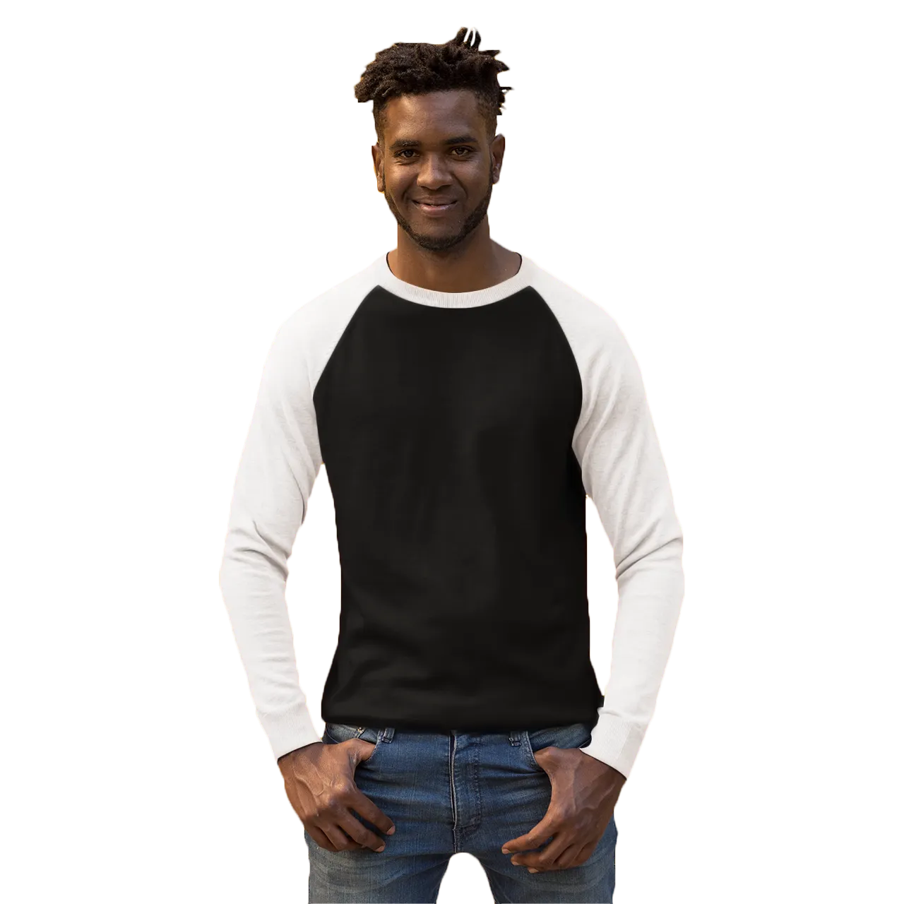 White & Black Raglan Sleeve T shirt - For Men