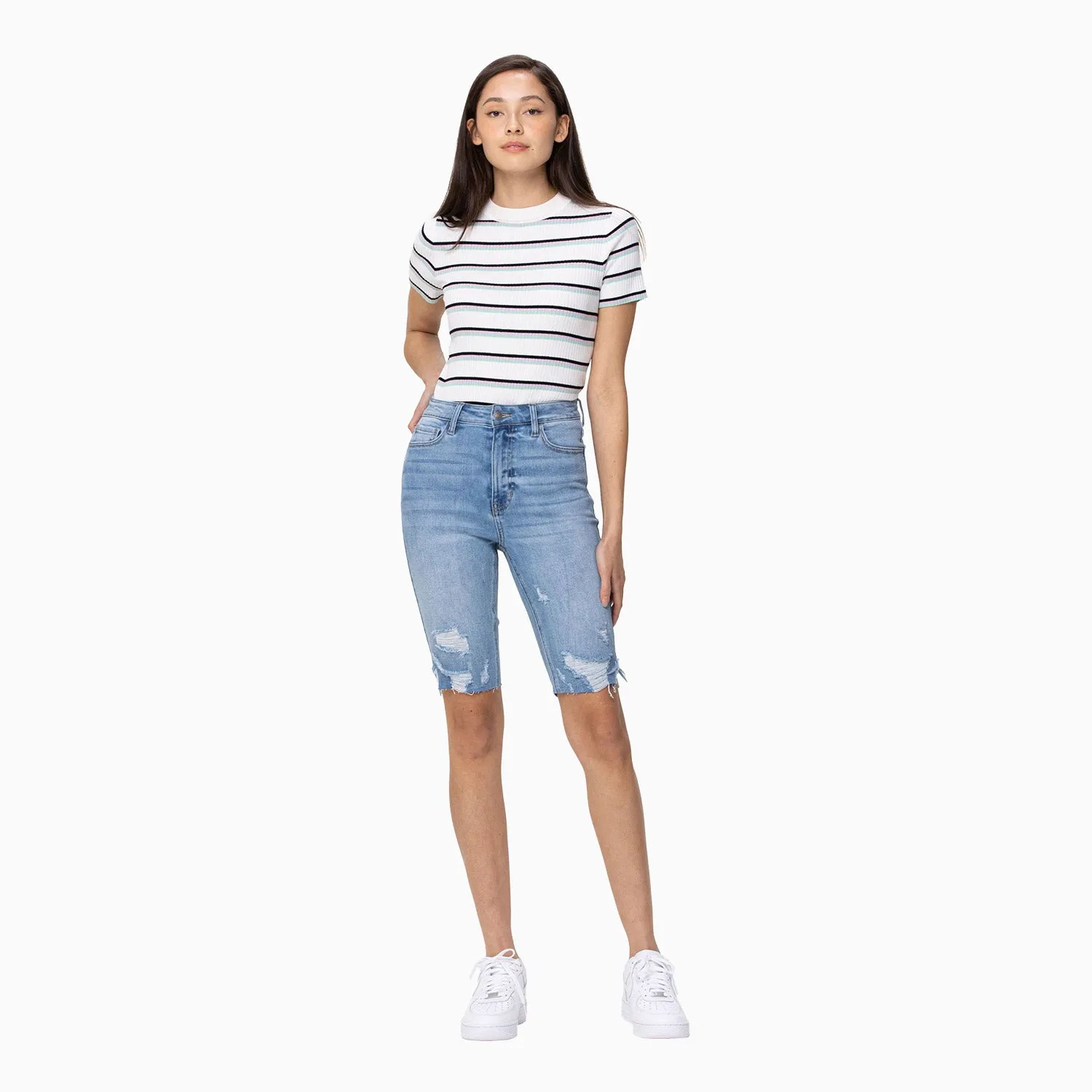 Women's High Rise Bermuda  Longer Inseam Shorts