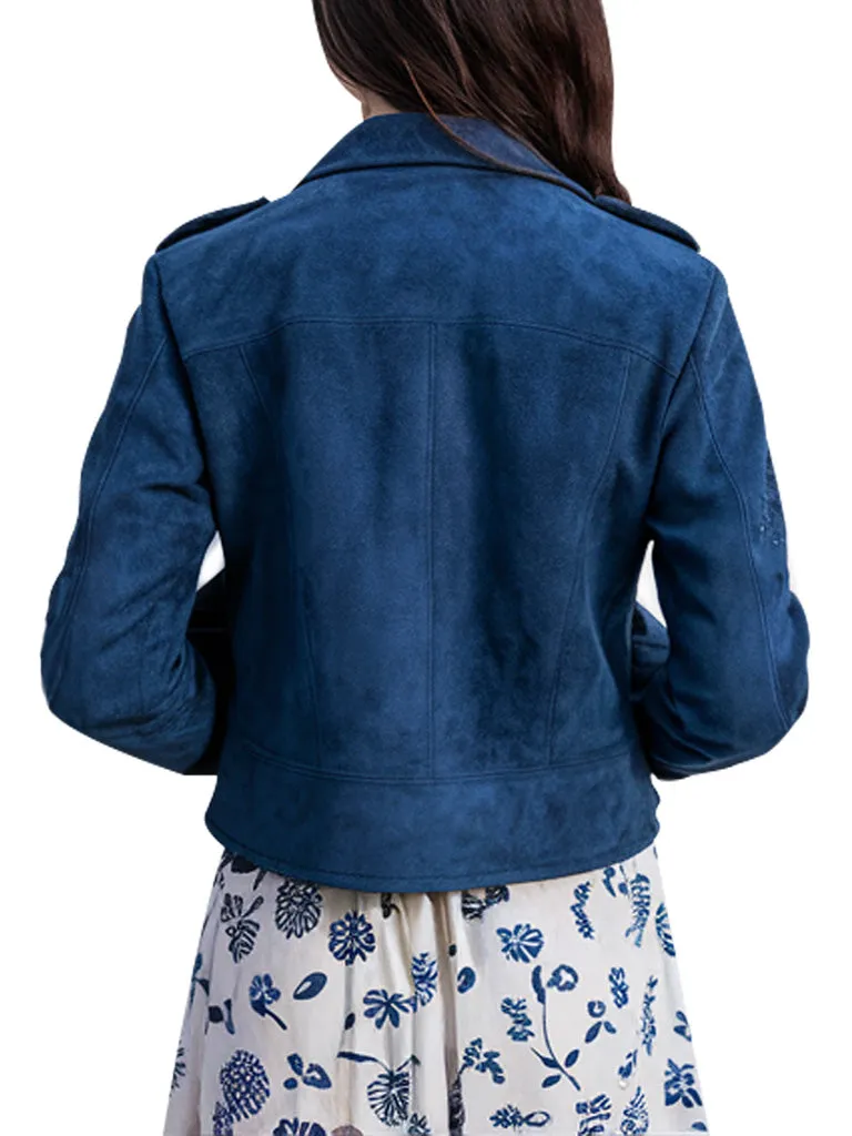 Women's Navy Blue Suede Jacket