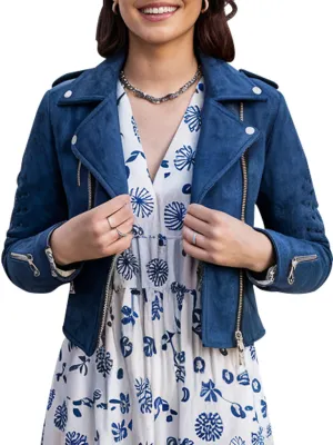 Women's Navy Blue Suede Jacket