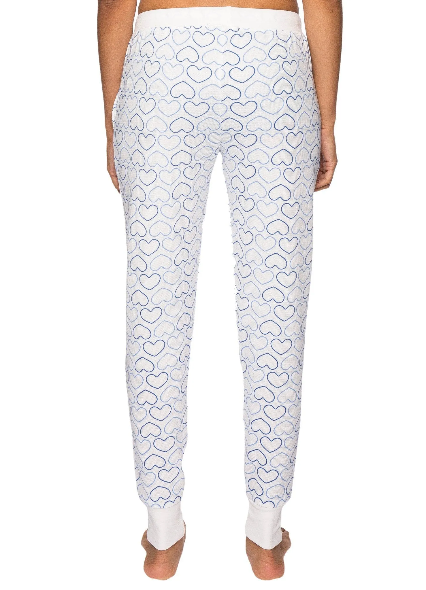 Women's Waffle Knit Thermal Jogger Lounge Pants - Tile of Hearts White/Blue