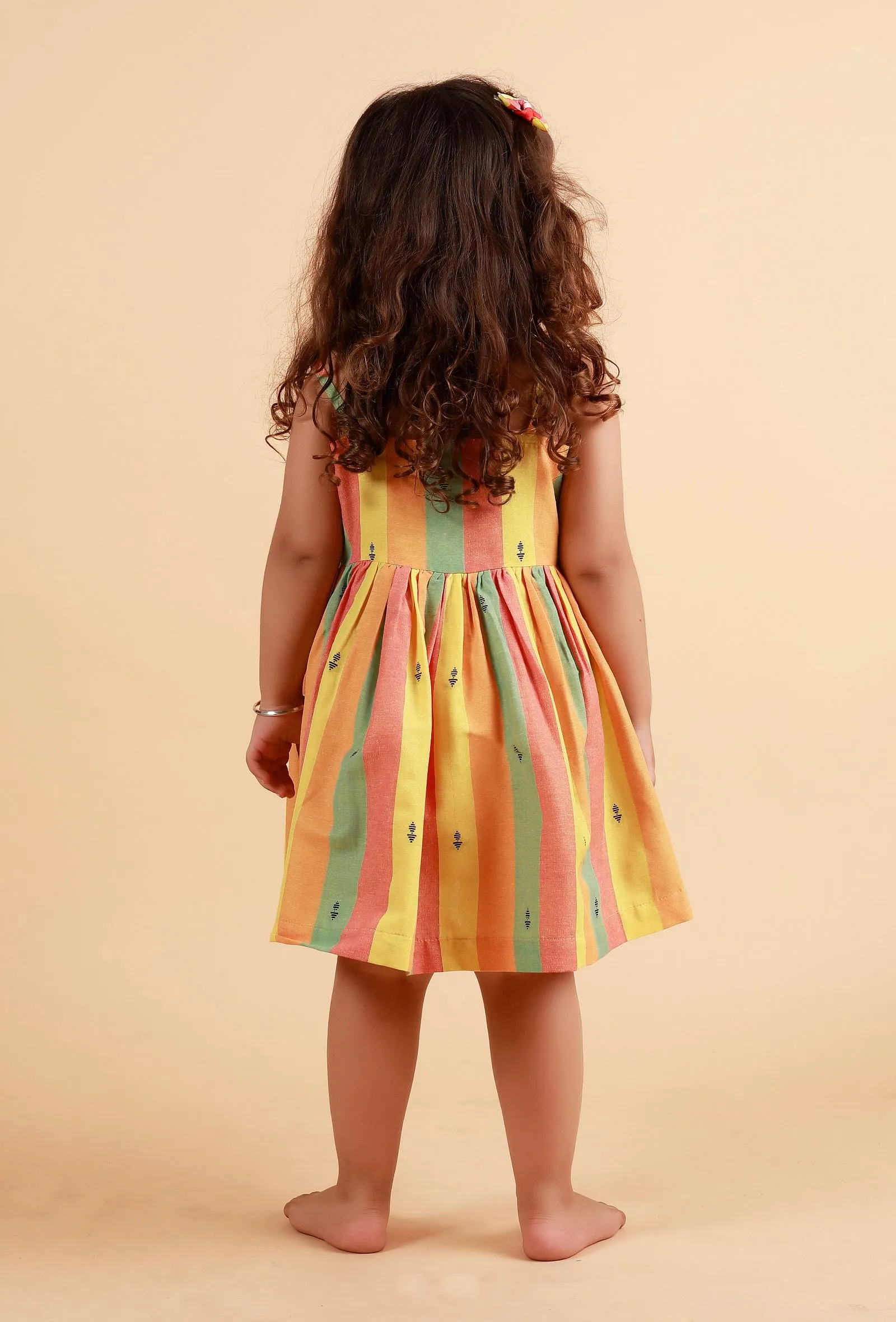 Yellow Striped Flared Woven Dress